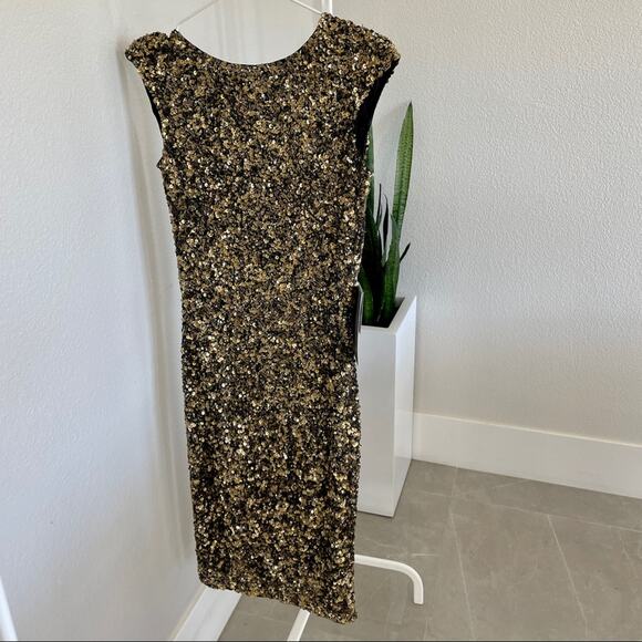 Theia gold sequin sleeveless cowl back dress - Picture 6 of 9